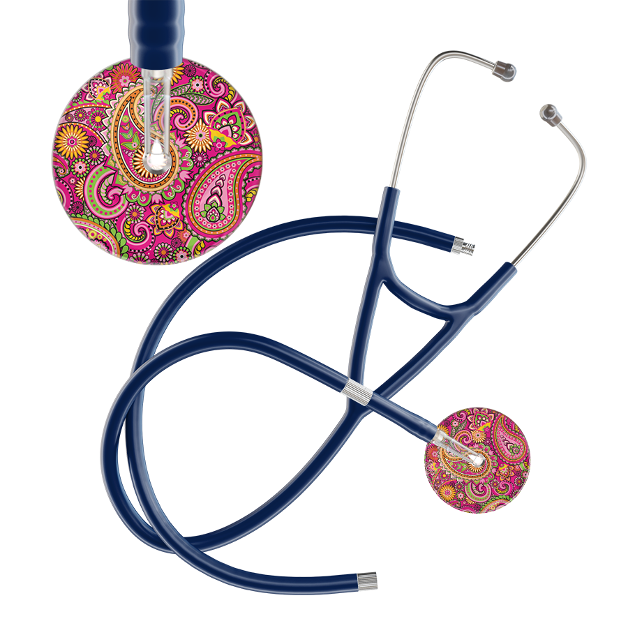 Ultrascope Single Stethoscope Paisley Hot Pink Pattern / Adult / Navy Extended Tubing Paisley Pattern Cardiology Stethoscope