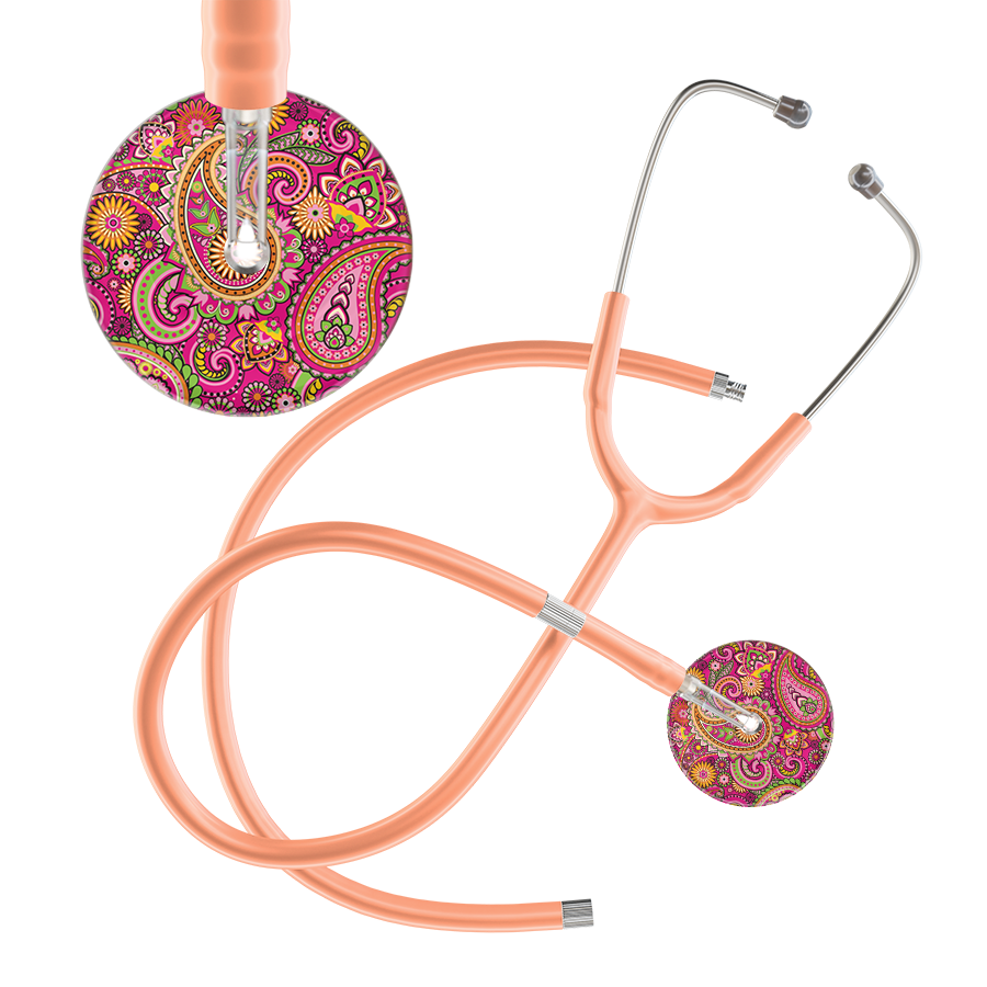 Ultrascope Single Stethoscope Paisley Hot Pink Pattern / Adult / Peach Extended Tubing Paisley Pattern Stethoscope