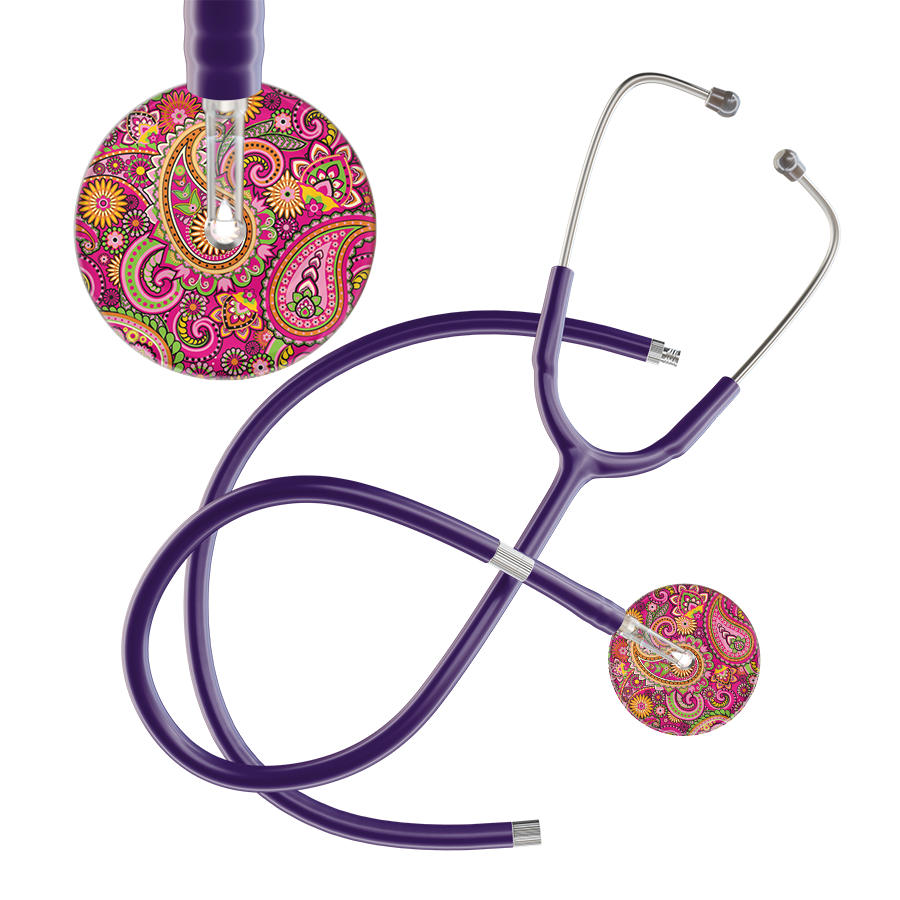 Ultrascope Single Stethoscope Paisley Hot Pink Pattern / Adult / Purple Extended Tubing Paisley Pattern Stethoscope