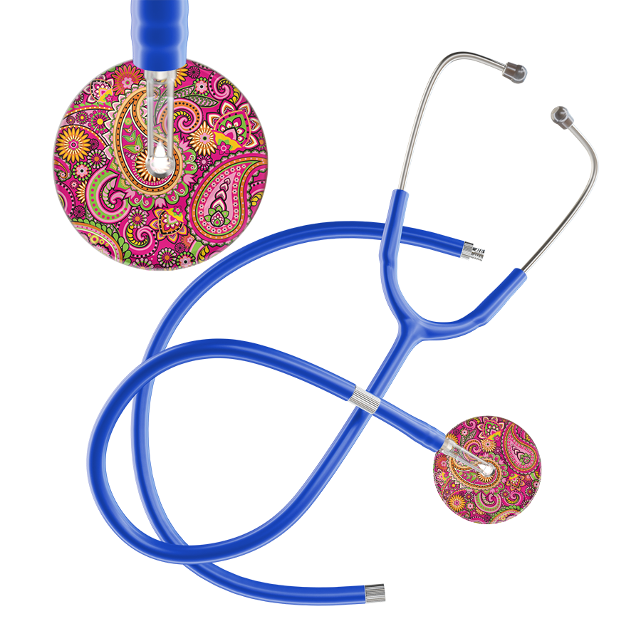 Ultrascope Single Stethoscope Paisley Hot Pink Pattern / Adult / Royal Blue Extended Tubing Paisley Pattern Stethoscope