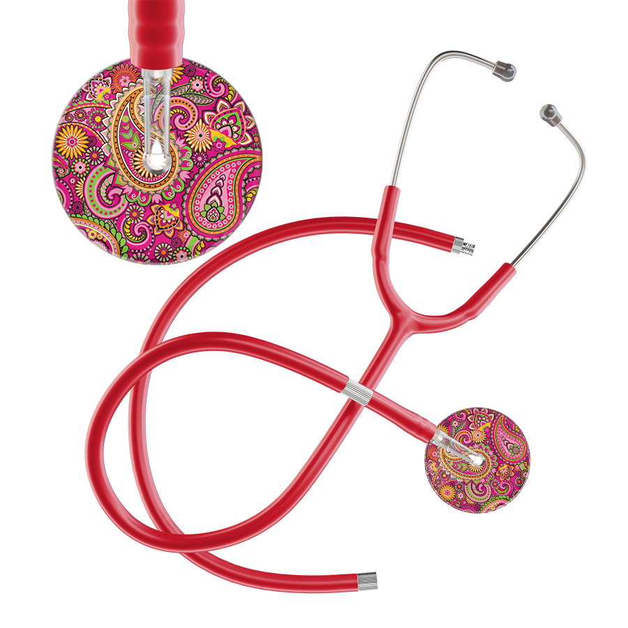 Ultrascope Single Stethoscope Paisley Hot Pink Pattern / Adult / Red Extended Tubing Paisley Pattern Stethoscope