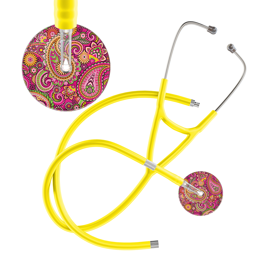 Ultrascope Single Stethoscope Paisley Hot Pink Pattern / Adult / Yellow Extended Tubing Paisley Pattern Cardiology Stethoscope
