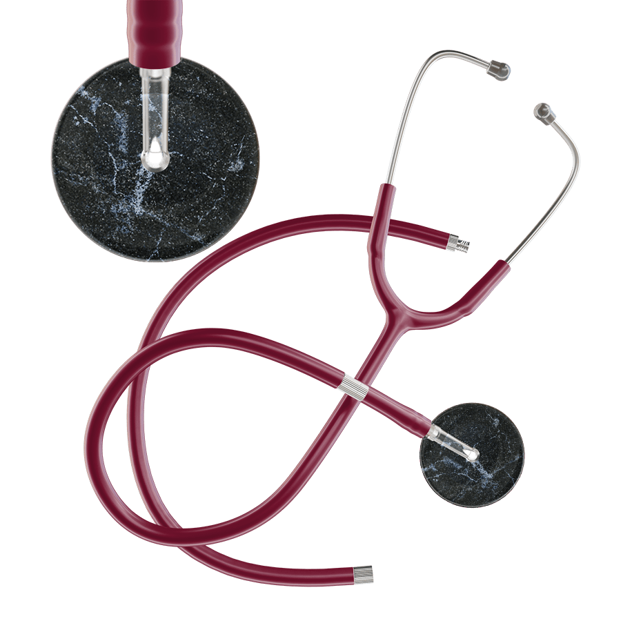 Ultrascope Single Stethoscope Black Marble / Adult / Burgundy Extended Tubing Marble Stethoscope