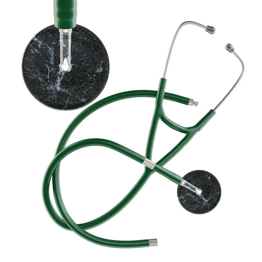 Ultrascope Single Stethoscope Black Marble / Adult / Dark Green Extended Tubing Marble Cardiology Stethoscope