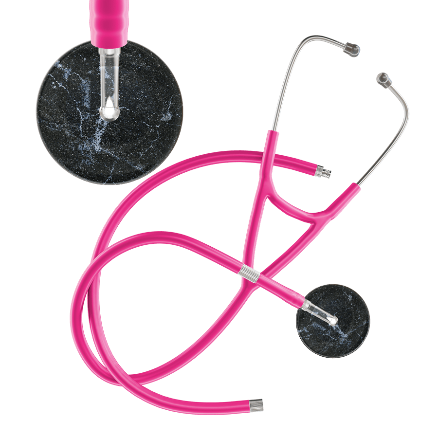 Ultrascope Single Stethoscope Black Marble / Adult / Hot Pink Extended Tubing Marble Cardiology Stethoscope