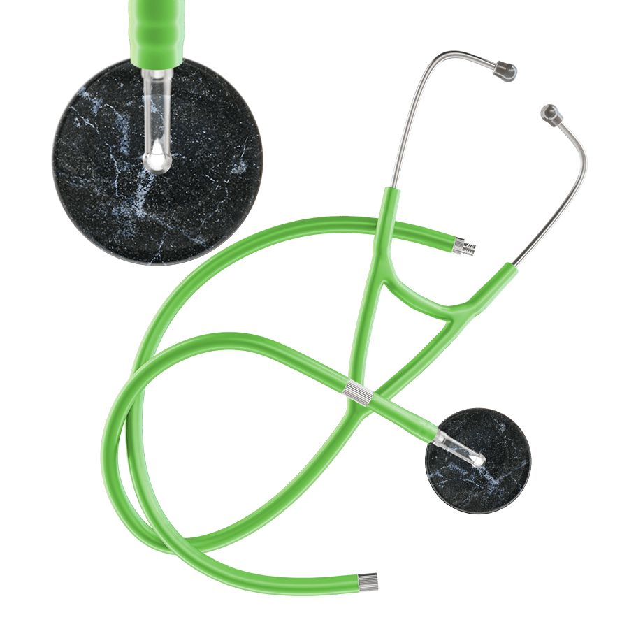 Ultrascope Single Stethoscope Black Marble / Adult / Lime Green Extended Tubing Marble Cardiology Stethoscope