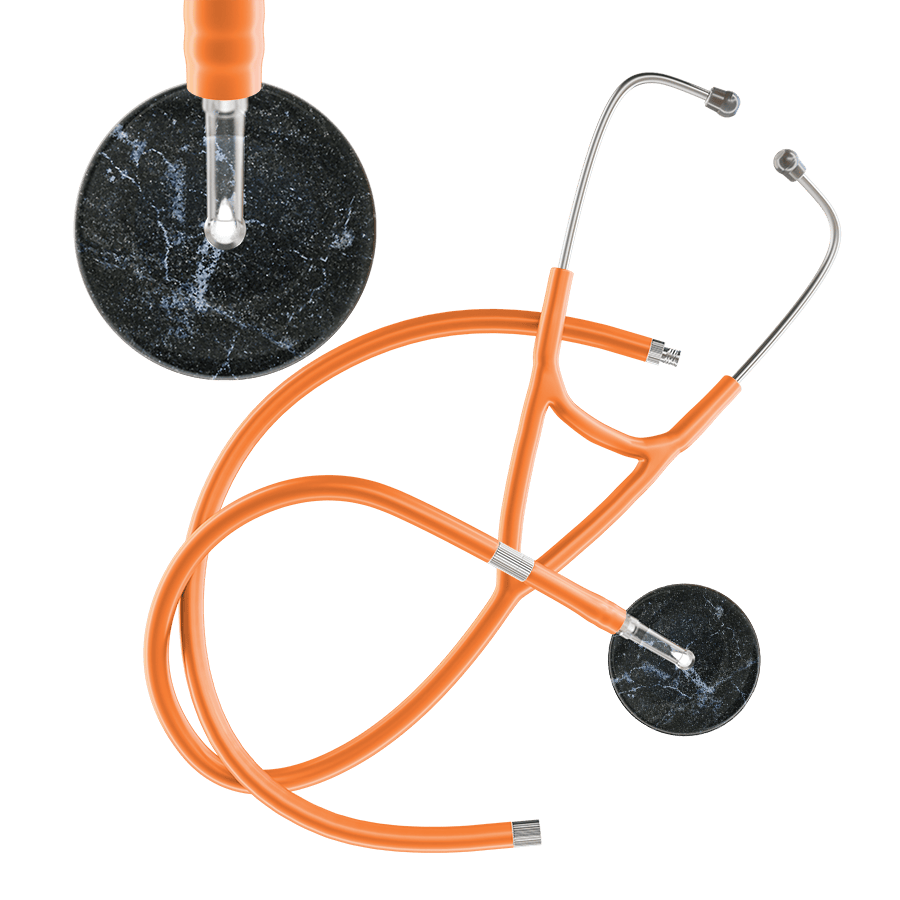 Ultrascope Single Stethoscope Black Marble / Adult / Orange Extended Tubing Marble Cardiology Stethoscope