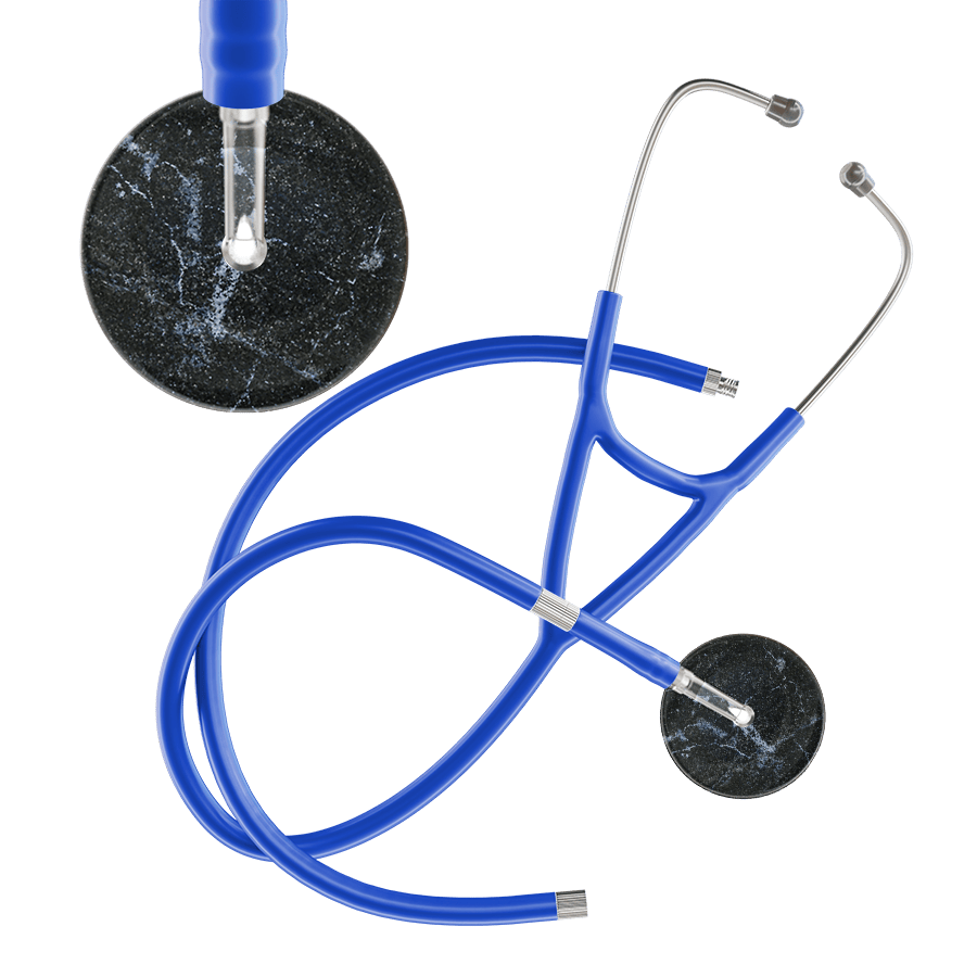 Ultrascope Single Stethoscope Black Marble / Adult / Royal Blue Extended Tubing Marble Cardiology Stethoscope