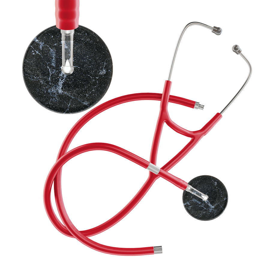 Ultrascope Single Stethoscope Black Marble / Adult / Red Extended Tubing Marble Cardiology Stethoscope