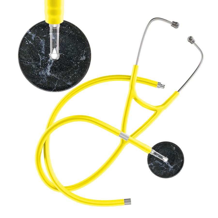 Ultrascope Single Stethoscope Black Marble / Adult / Yellow Extended Tubing Marble Cardiology Stethoscope