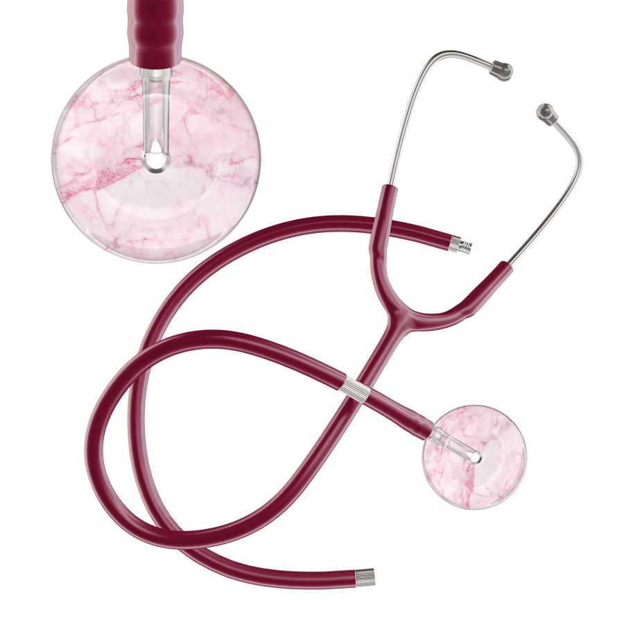 Ultrascope Single Stethoscope Light Pink Marble / Adult / Burgundy Extended Tubing Marble Stethoscope