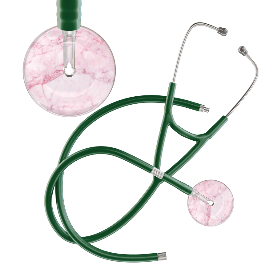 Ultrascope Single Stethoscope Light Pink Marble / Adult / Dark Green Extended Tubing Marble Cardiology Stethoscope