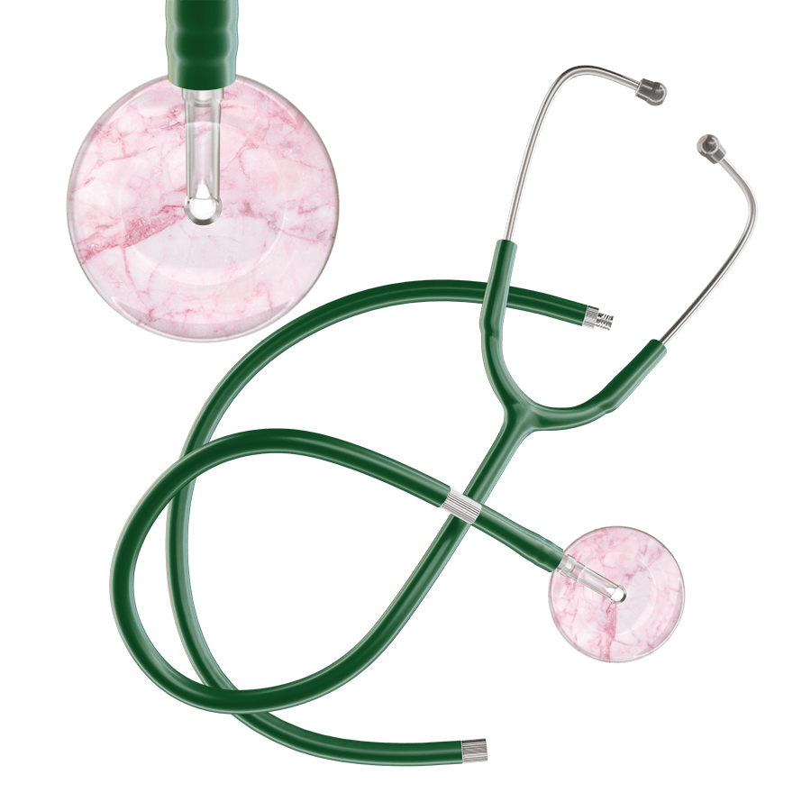 Ultrascope Single Stethoscope Light Pink Marble / Adult / Dark Green Extended Tubing Marble Stethoscope