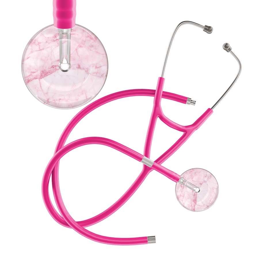 Ultrascope Single Stethoscope Light Pink Marble / Adult / Hot Pink Extended Tubing Marble Cardiology Stethoscope