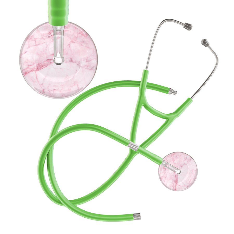 Ultrascope Single Stethoscope Light Pink Marble / Adult / Lime Green Extended Tubing Marble Cardiology Stethoscope