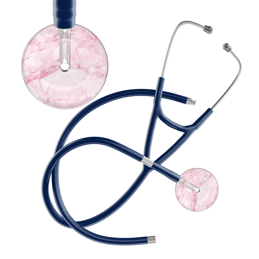 Ultrascope Single Stethoscope Light Pink Marble / Adult / Navy Extended Tubing Marble Cardiology Stethoscope