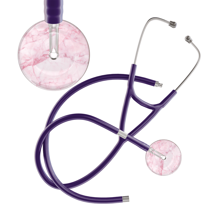 Ultrascope Single Stethoscope Light Pink Marble / Adult / Purple Extended Tubing Marble Cardiology Stethoscope