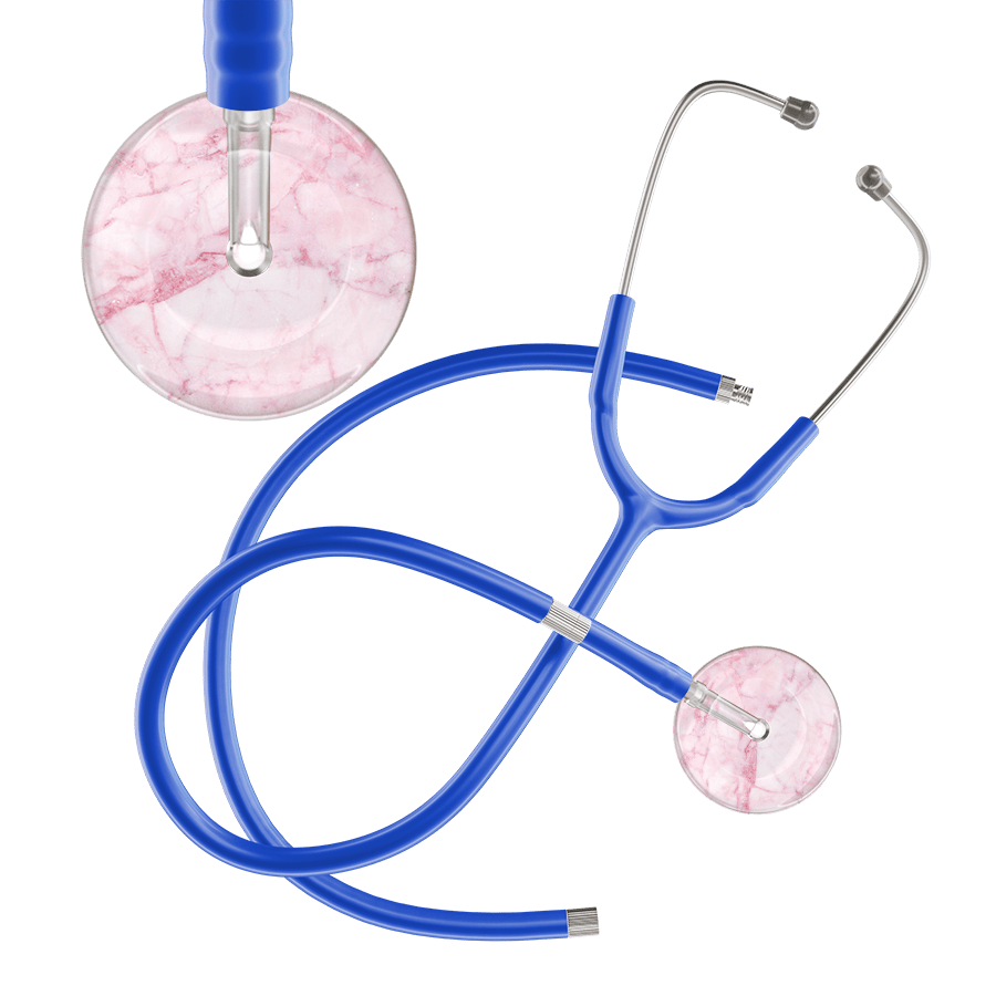 Ultrascope Single Stethoscope Light Pink Marble / Adult / Royal Blue Extended Tubing Marble Stethoscope