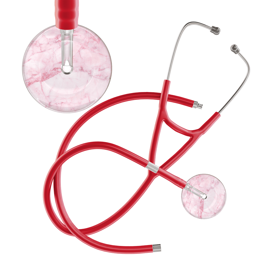 Ultrascope Single Stethoscope Light Pink Marble / Adult / Red Extended Tubing Marble Cardiology Stethoscope
