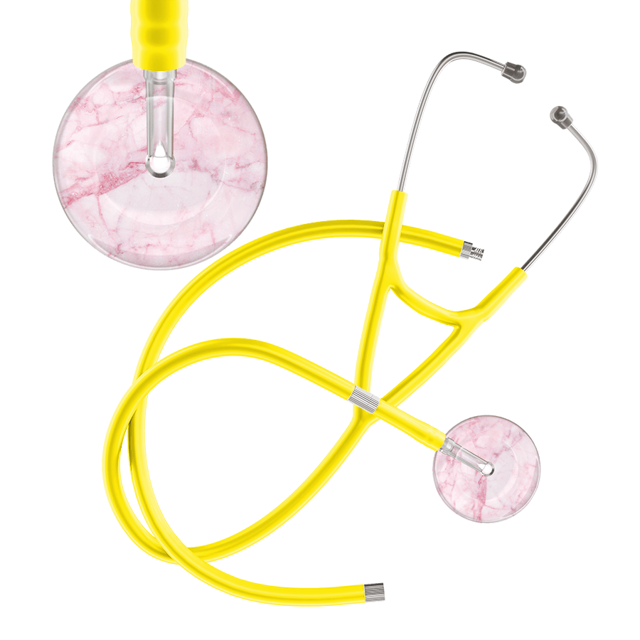 Ultrascope Single Stethoscope Light Pink Marble / Adult / Yellow Extended Tubing Marble Cardiology Stethoscope