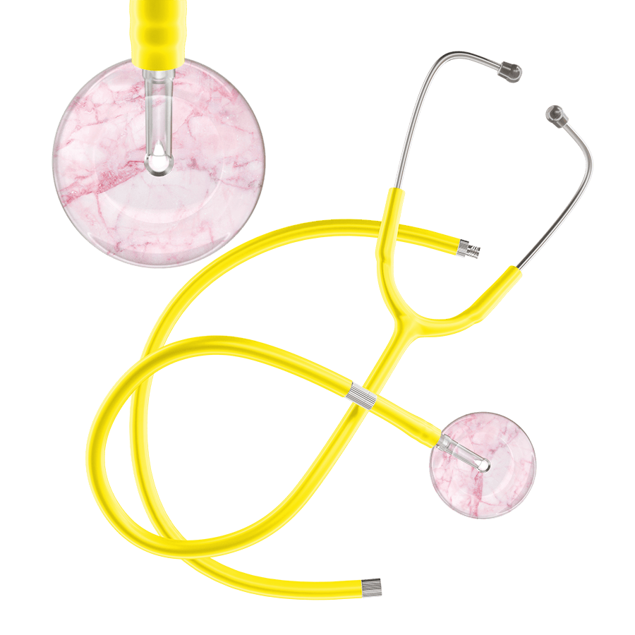Ultrascope Single Stethoscope Light Pink Marble / Adult / Yellow Extended Tubing Marble Stethoscope