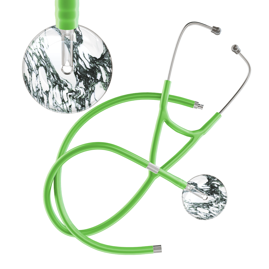 Ultrascope Single Stethoscope Multi Color Marble / Adult / Lime Green Extended Tubing Marble Cardiology Stethoscope