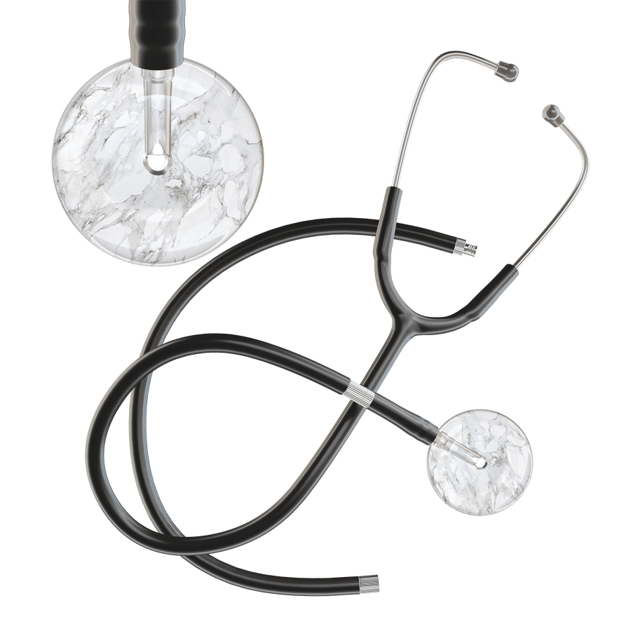 Ultrascope Single Stethoscope White Marble / Adult / Black Extended Tubing Marble Stethoscope