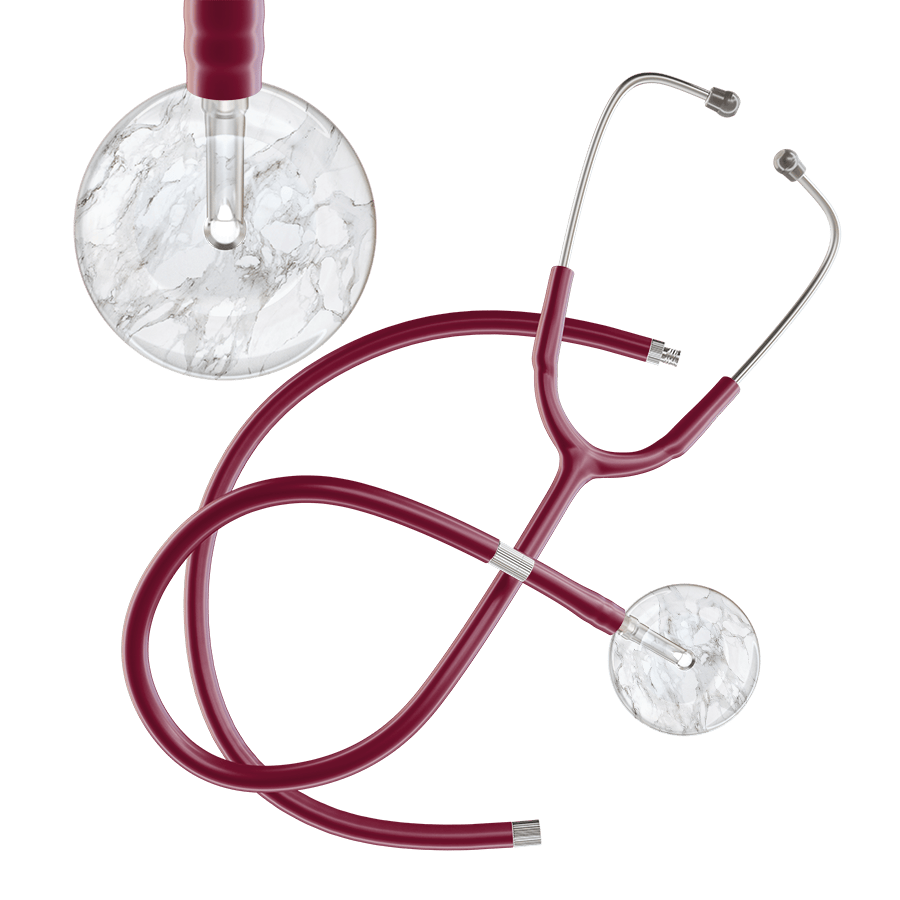 Ultrascope Single Stethoscope White Marble / Adult / Burgundy Extended Tubing Marble Stethoscope