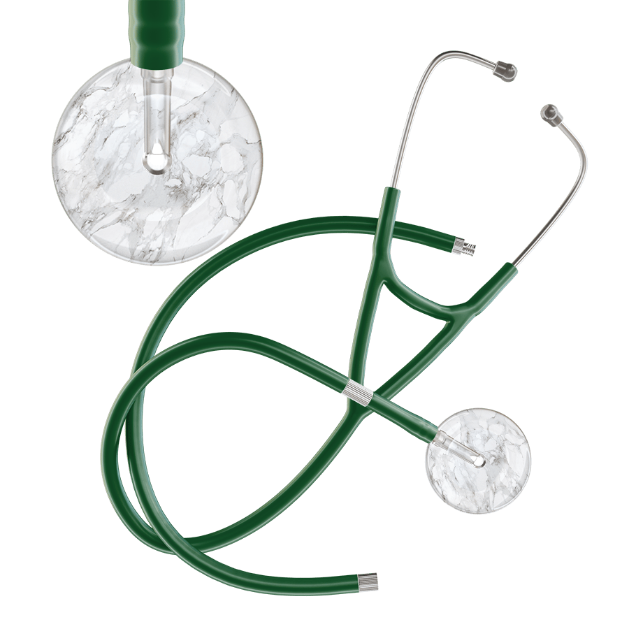 Ultrascope Single Stethoscope White Marble / Adult / Dark Green Extended Tubing Marble Cardiology Stethoscope