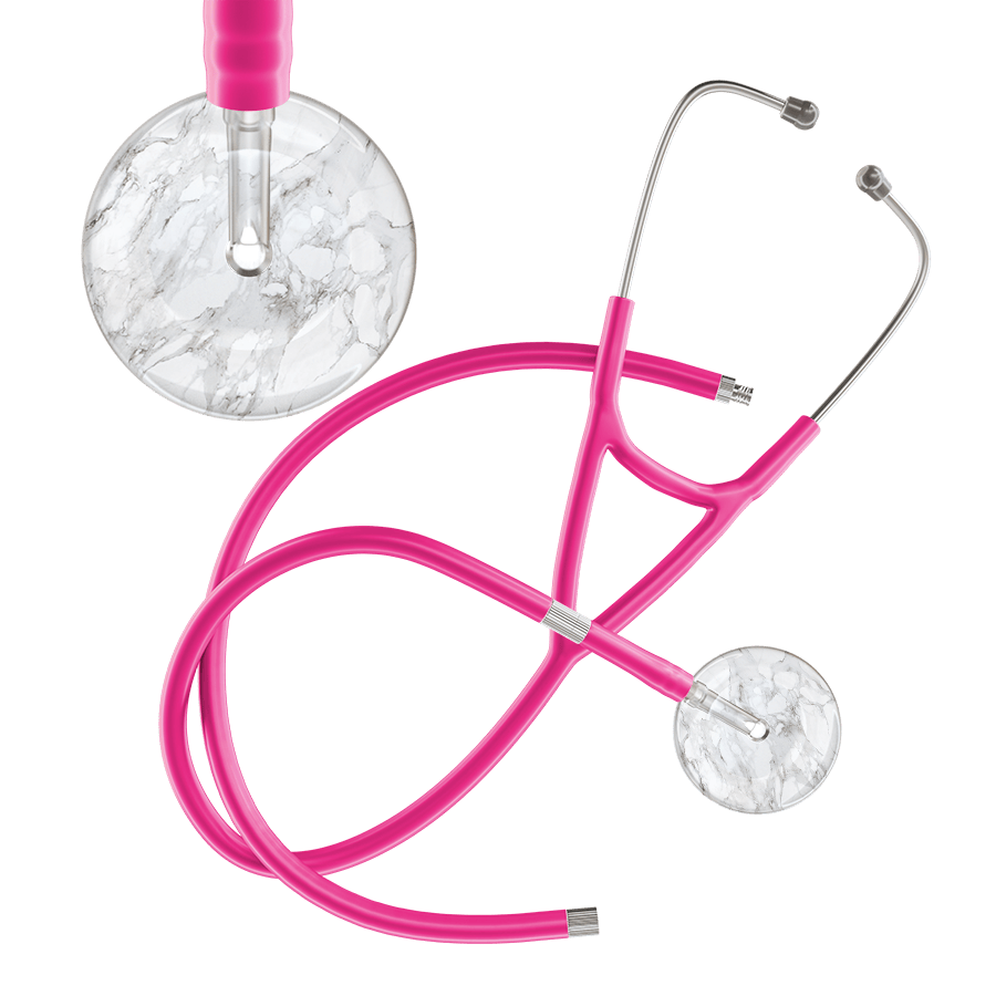 Ultrascope Single Stethoscope White Marble / Adult / Hot Pink Extended Tubing Marble Cardiology Stethoscope