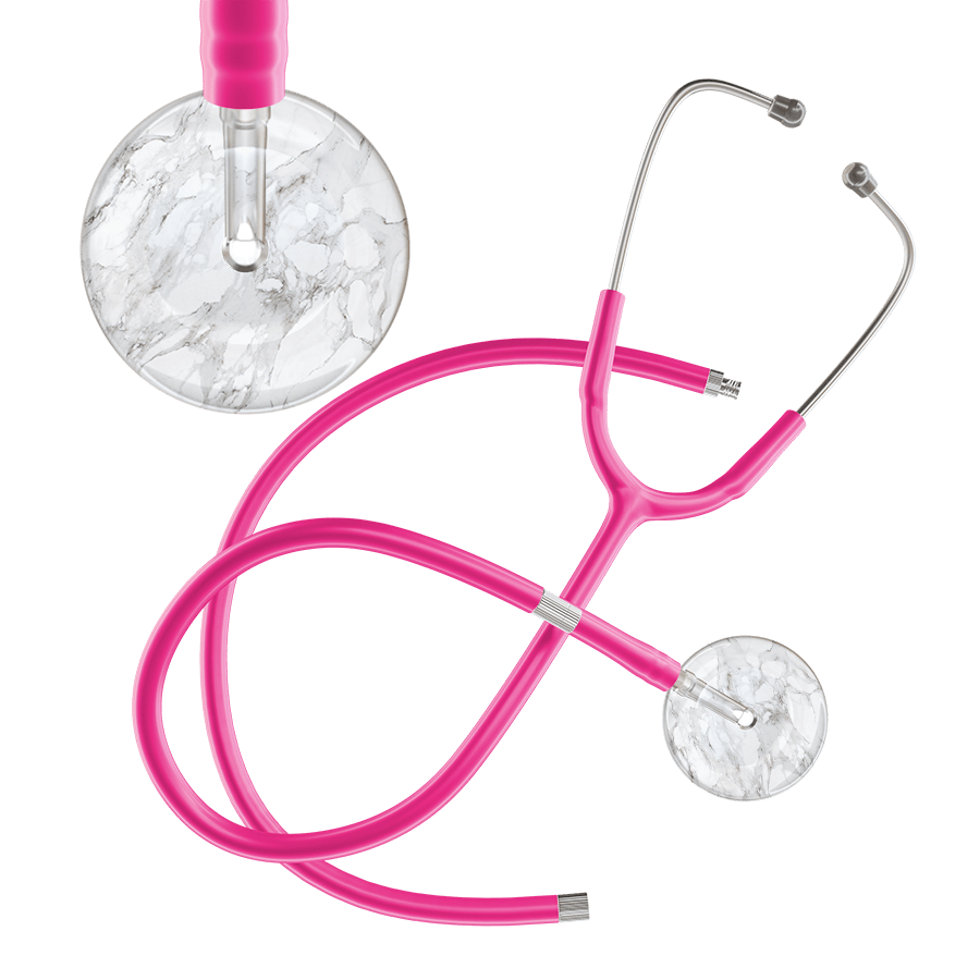 Ultrascope Single Stethoscope White Marble / Adult / Hot Pink Extended Tubing Marble Stethoscope