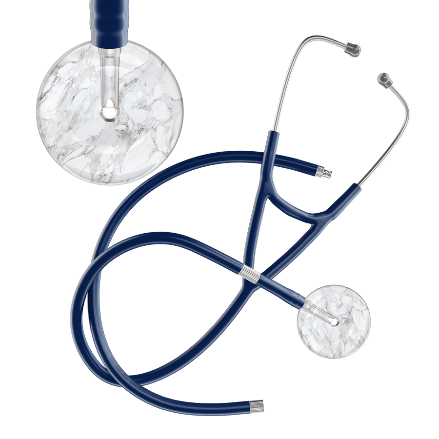 Ultrascope Single Stethoscope White Marble / Adult / Navy Extended Tubing Marble Cardiology Stethoscope