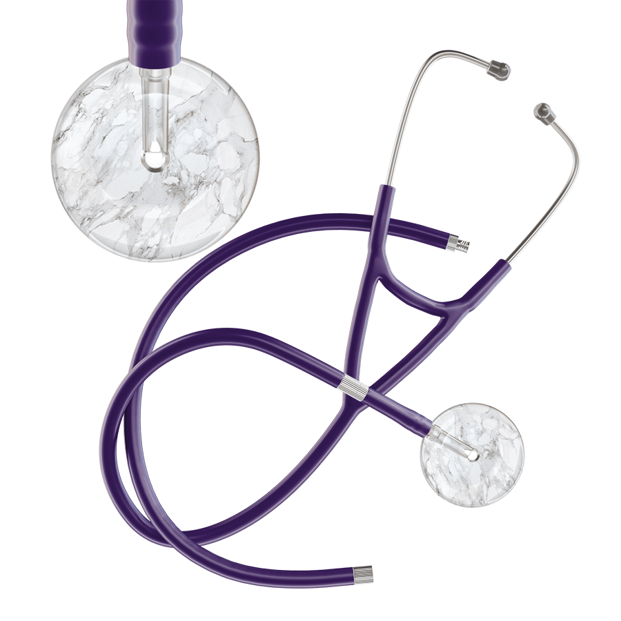 Ultrascope Single Stethoscope White Marble / Adult / Purple Extended Tubing Marble Cardiology Stethoscope