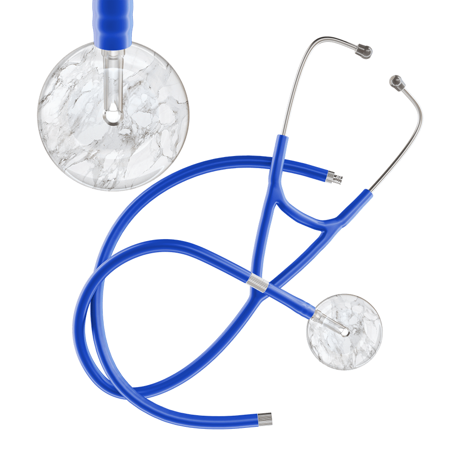 Ultrascope Single Stethoscope White Marble / Adult / Royal Blue Extended Tubing Marble Cardiology Stethoscope