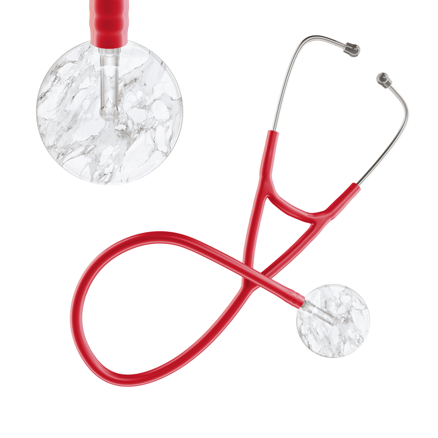Ultrascope Single Stethoscope White Marble / Adult / Red Marble Cardiology Stethoscope