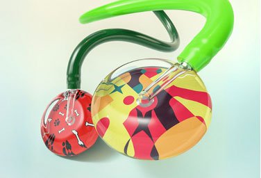 Colorful stethoscope heads with abstract designs