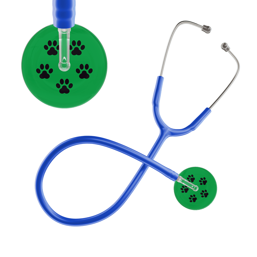 Ultrascope Single Stethoscope Black Paw Green Background / Adult / Royal Blue Paw Print Stethoscope