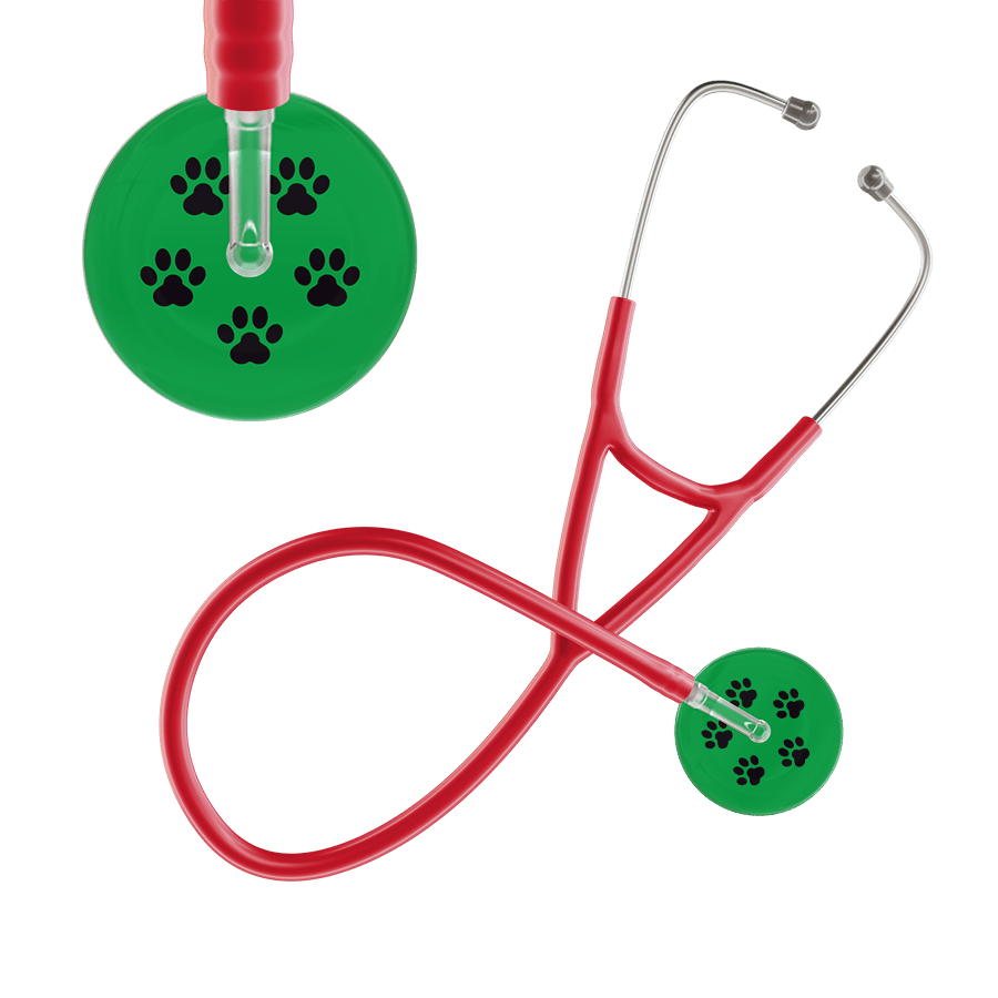 Ultrascope Single Stethoscope Black Paw Green Background / Adult / Red Paw Print Cardiology Stethoscope