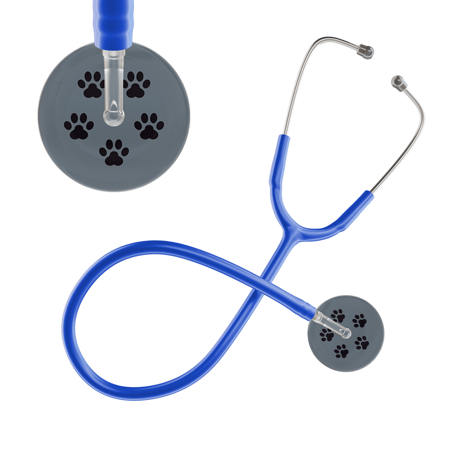 Ultrascope Single Stethoscope Black Paw Granite Background / Adult / Royal Blue Paw Print Stethoscope