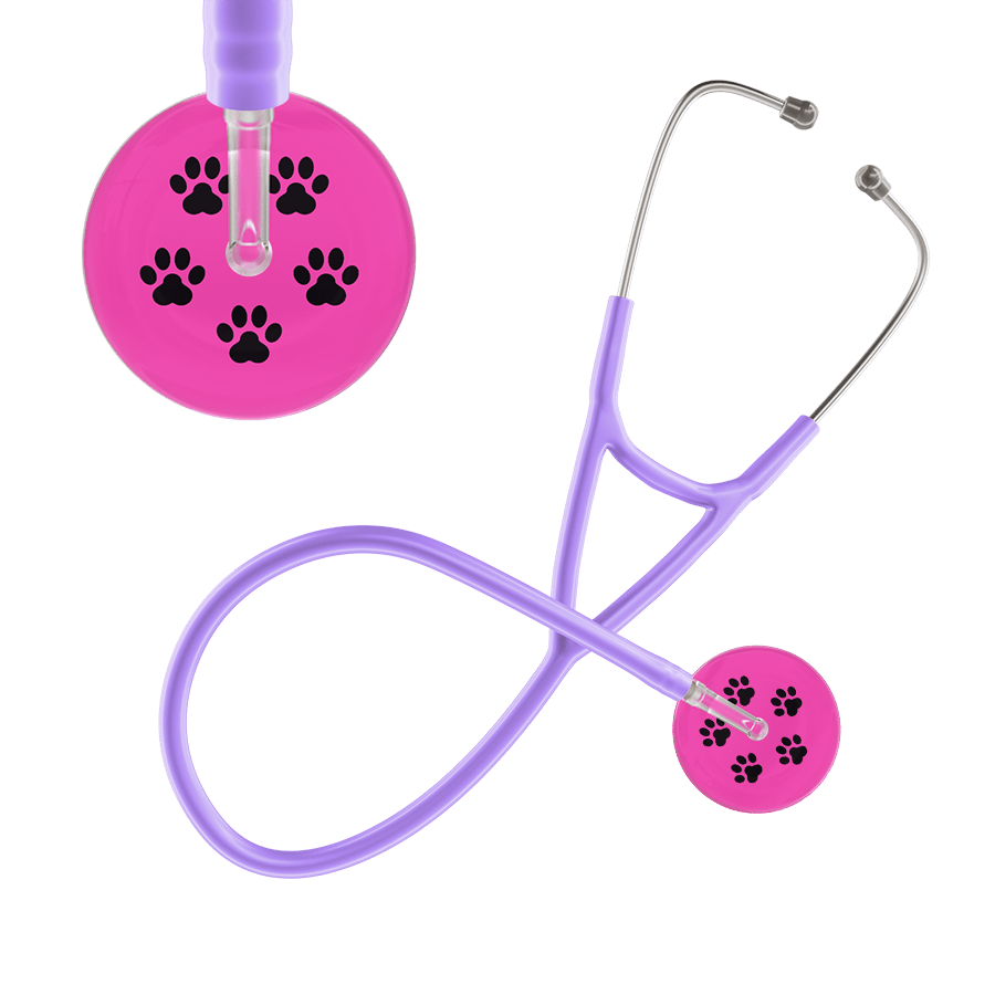 Ultrascope Single Stethoscope Black Paw Hot Pink Background / Adult / Lavender Paw Print Cardiology Stethoscope