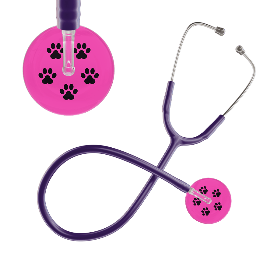 Ultrascope Single Stethoscope Black Paw Hot Pink Background / Adult / Purple Paw Print Stethoscope