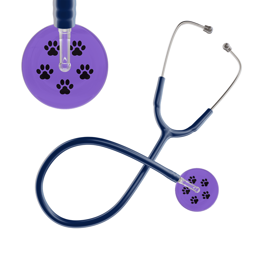 Ultrascope Single Stethoscope Black Paw Lavender Background / Adult / Navy Paw Print Stethoscope