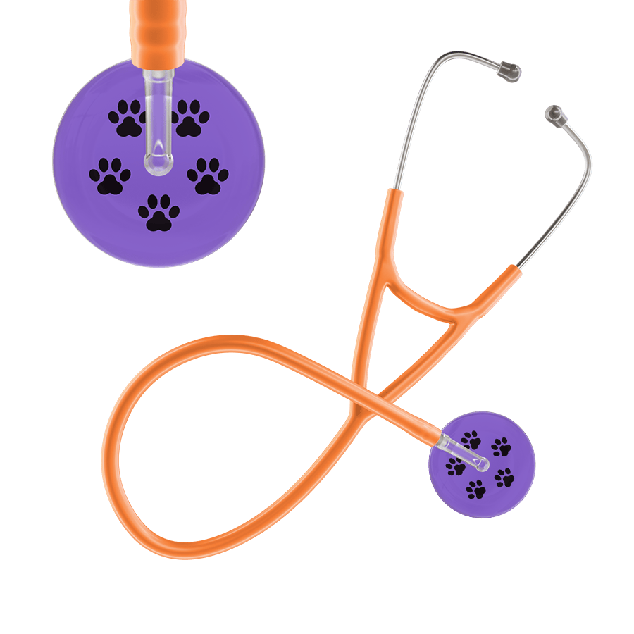 Ultrascope Single Stethoscope Black Paw Lavender Background / Adult / Orange Paw Print Cardiology Stethoscope