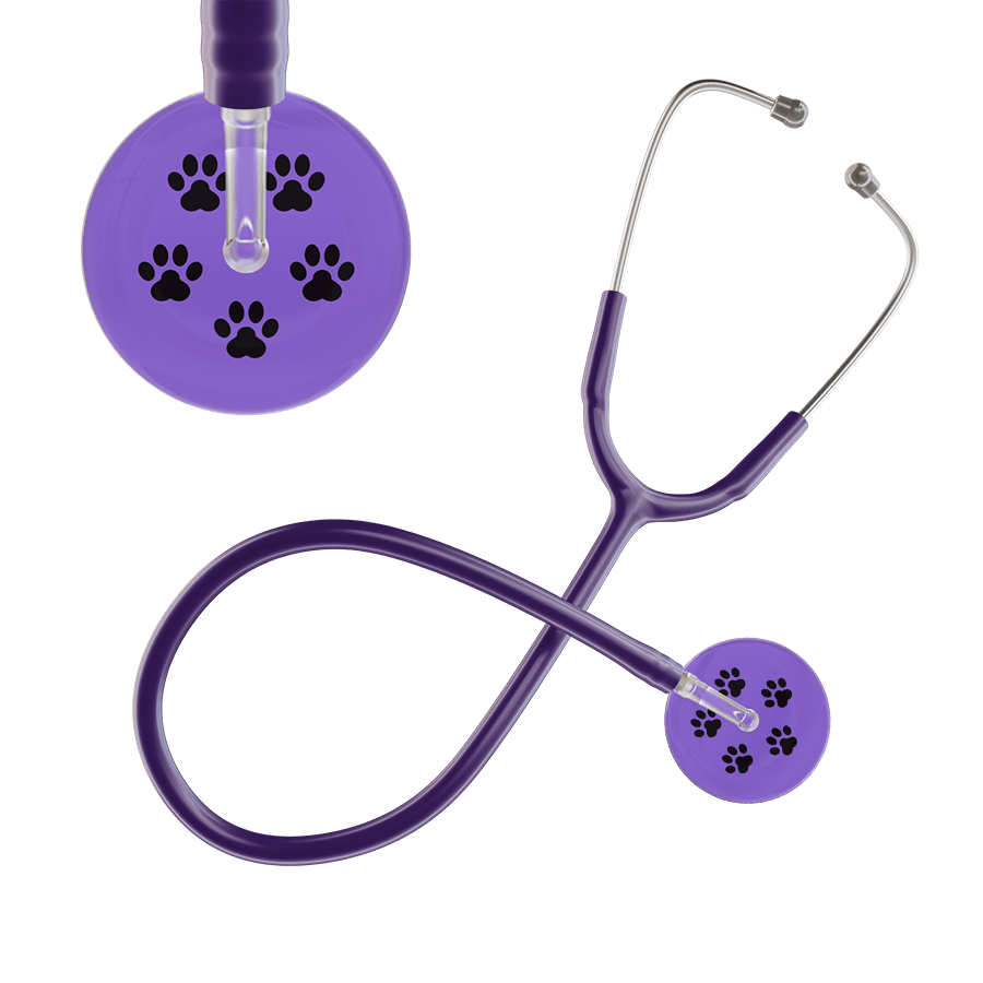 Ultrascope Single Stethoscope Black Paw Lavender Background / Adult / Purple Paw Print Stethoscope