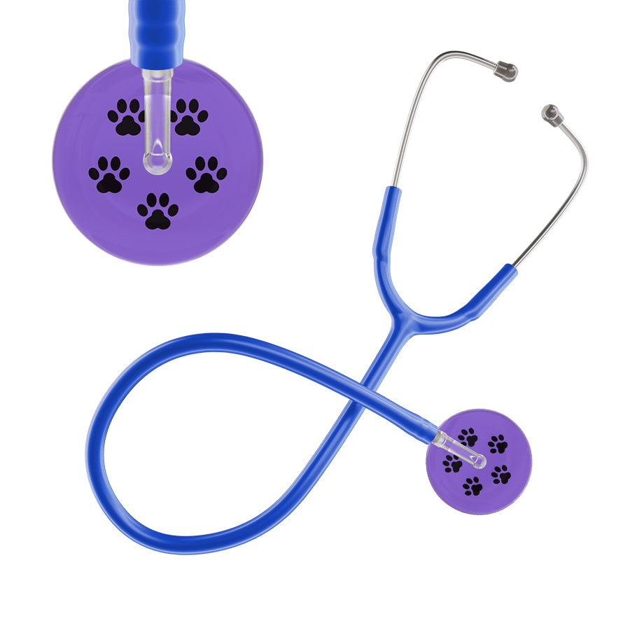 Ultrascope Single Stethoscope Black Paw Lavender Background / Adult / Royal Blue Paw Print Stethoscope