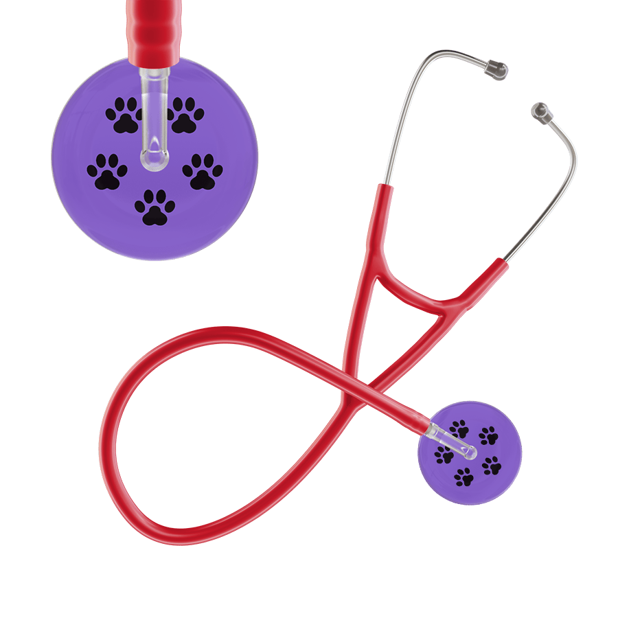 Ultrascope Single Stethoscope Black Paw Lavender Background / Adult / Red Paw Print Cardiology Stethoscope