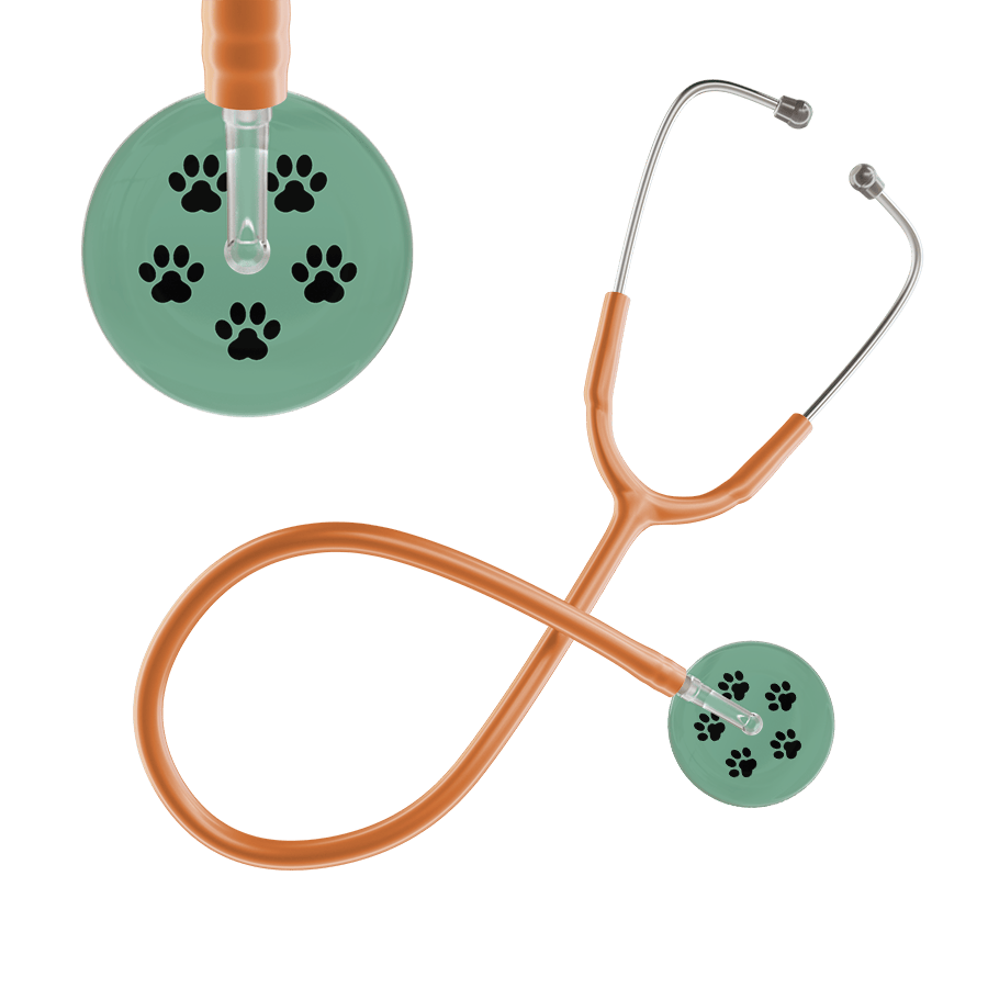 Ultrascope Single Stethoscope Black Paw Sage Background / Adult / Caramel Black Paw Print Light Background Stethoscope