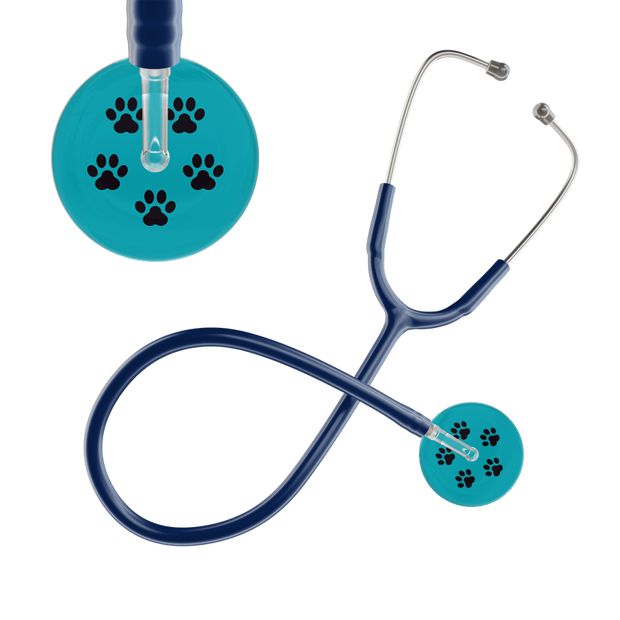Ultrascope Single Stethoscope Black Paw Teal Background / Adult / Navy Paw Print Stethoscope