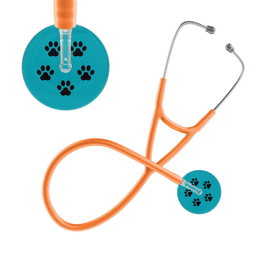 Ultrascope Single Stethoscope Black Paw Teal Background / Adult / Orange Paw Print Cardiology Stethoscope