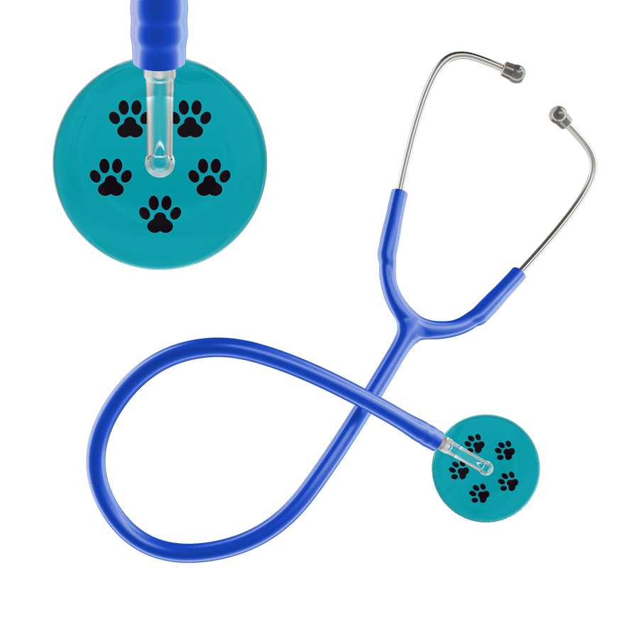 Ultrascope Single Stethoscope Black Paw Teal Background / Adult / Royal Blue Paw Print Stethoscope